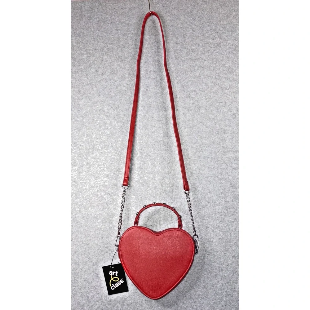 Art Class Heart-Shaped Red Faux Leather Crossbody Bag Purse